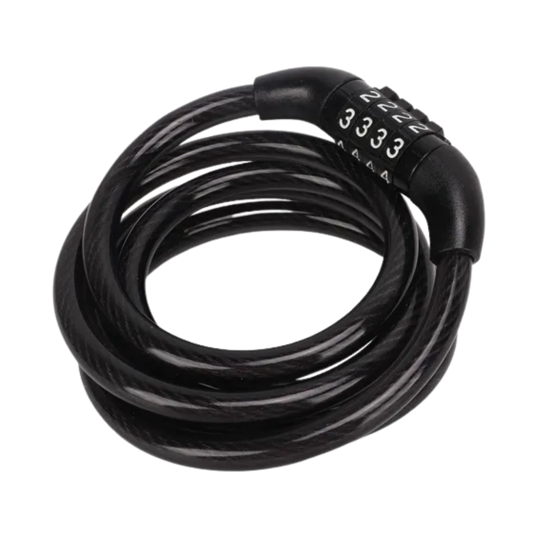 PACK 12 UNIDS. | Cadena Seguridad Bicicleta 120cm Acero Código 4 Dígitos Negro